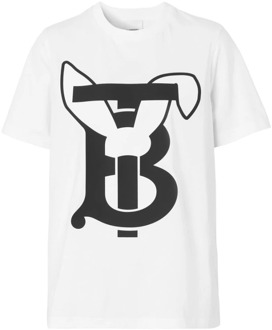 Burberry Katoenen T-shirt met Brand Print Burberry , White , Dames - L,M,S,Xs