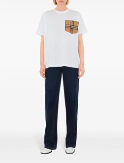 Burberry Katoenen T-shirt met Ruitzak - maat M Wit