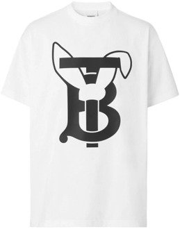 Burberry Konijn Logo T-shirt Burberry , White , Heren - XL