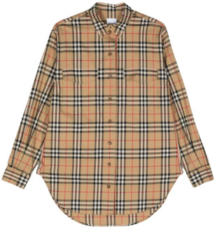 Burberry Vintage Check Button-Down Overhemd Burberry , Beige , Dames - M,S,Xs,2Xs,3Xs