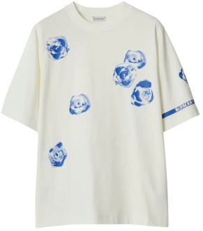 Burberry Witte Crewneck T-shirts en Polos Burberry , White , Dames - S,Xs