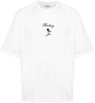 Burberry Witte Flocked Rose T-shirts en Polos Burberry , White , Heren - 2Xl,Xl,L,M,S,Xs,3Xl