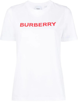 Burberry Witte Katoenen T-shirt met Logo Print voor Dames Burberry , White , Dames - L,M,S