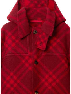 Burberry wollen geruite parka rode jas Rood - M
