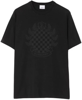 Burberry Zwart Katoenen T-Shirt met Logodetail Burberry , Black , Heren - XL