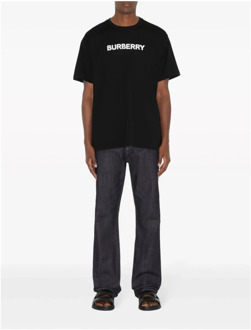 Burberry Zwarte Crewneck T-shirts en Polos met Burberry Lettering Burberry , Black , Heren - XL