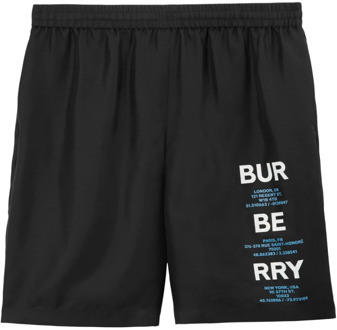 Burberry Zwarte Zijden Track Shorts met Logo-Print Burberry , Black , Heren - L,S