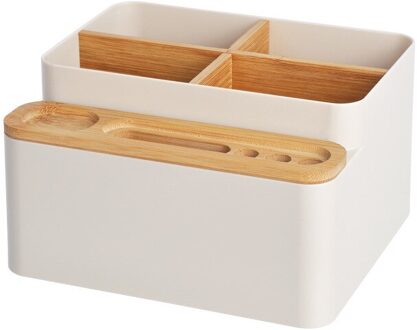 Bureau Briefpapier Opbergdoos Afneembare Desktop Multifunctionele Opbergbox Penhouder Houten Pen Box Voor Home Office abrikoos