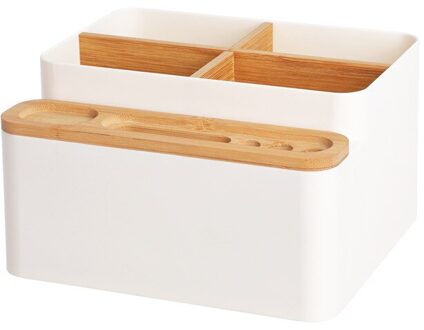 Bureau Briefpapier Opbergdoos Afneembare Desktop Multifunctionele Opbergbox Penhouder Houten Pen Box Voor Home Office wit