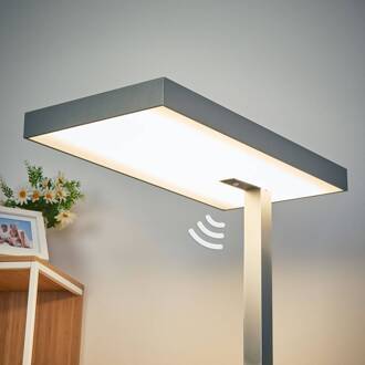 Bureau LED vloerlamp Nora met bewegingssensor aluminium, opaal