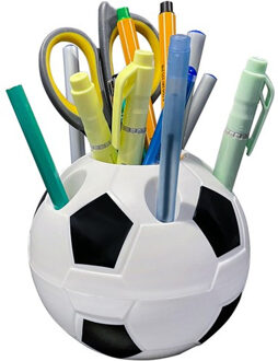 Bureau organizer - voetbal - pennen/potlodenbakje - wit/zwart - D11 x 9 cm