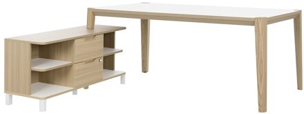 Bureau tafel set Absolu 184 cm breed in wit met eiken Eiken,Wit
