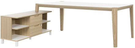 Bureau tafel set Absolu 204 cm breed in wit met eiken Eiken,Wit