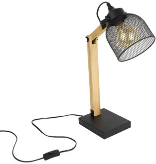 bureaulamp - H38 cm - zwart - metaal en hout - tafellamp