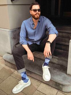 Burlington Manchester Sok Ruit Blauw 6550 - 40-46