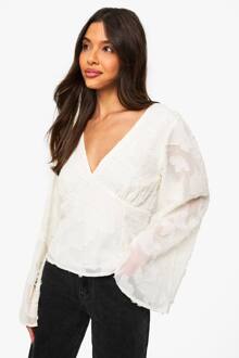 Burnout Bloemenblouse Met Engelmouwen, Cream - 42