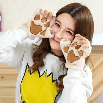 burst van volwassen handschoenen vrouwelijke winter zachte halve dikke vrouwen dikke winter warm katten beer klauwen pluche handschoenen st-2 5