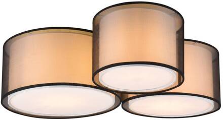 Burton plafondlamp, 65x55cm, drie kappen matzwart, rookgrijs, wit