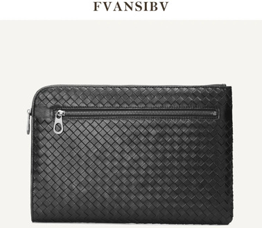 Business Men's Clutch Bag 100% Genuine Leather Sheepskin Woven Luxury Brand Envelope Bag Multi-Function Large Capacity A4 Paper
