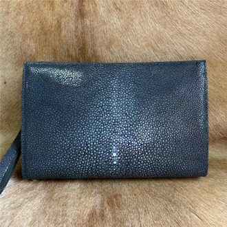 Business Style Authentic Exotic Sand Stingray Skin Men's Clutch Purse Large Card Holders Genuine Leather Male Wristlets Bag