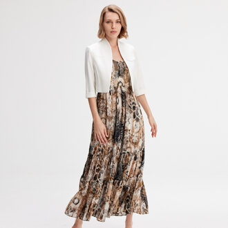 Bustier Chiffon Maxi -jurk met abstracte bloemenprint Beige