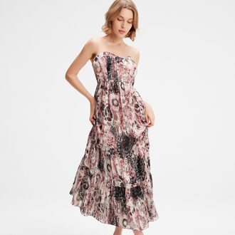 Bustier Chiffon Maxi -jurk met abstracte bloemenprint Roze - L