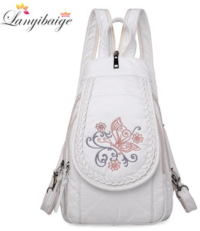 Butterfly embroidery sheepskin women backpack 3 in 1 soft genuine leather breast bag for mother ladies large capacity backpack