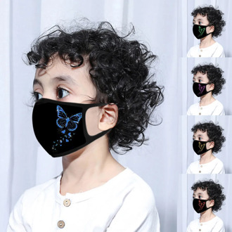 Butterfly Print Children's Mask Reusable Face Mask Breathable Mouth Cover Washable Mouth Mask for Kids Protective Mask Black