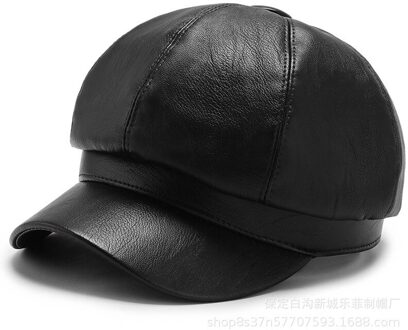 Buttermere Pu Lederen Hoeden Voor Vrouwen Vintage Zwarte Achthoekige Cap Herfst Winter Baret Vrouwen Hoed Effen Krantenverkoper