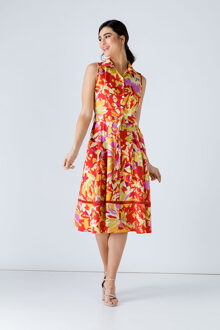 Button Detail Multicoloured Print Dress - maat Rood