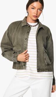 Button Detail Washed Jacket, Khaki - 36