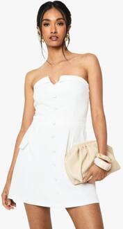 Button Front Bandeau Tailored Mini Jurk, Ivory - 38