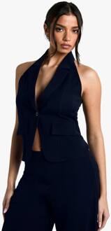 Button Front Getailleerd Tank Met Knoop Aan De Voorkant, Navy - 40