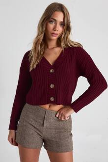 Button Through Crop Cardigan, Plum - L