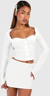 Button Up Long Sleeve Corset, Ivory - 44