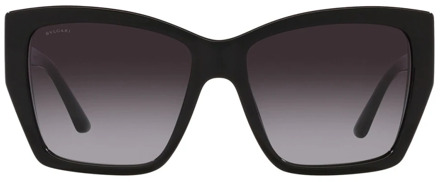 Bvlgari Unieke vierkante zonnebril met zwart montuur en grijze verloopglazen Bvlgari , Black , Dames - 57 MM