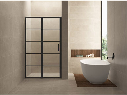 BWS Nisdeur INDUS met Vast Paneel 90x200 cm 8 mm NANO Glas Omkeerbaar Mat Zwart Boss & Wessing