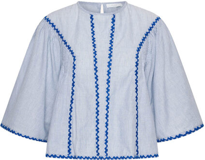 BY-BAR Krijtstreep top met borduursels Davin  blauw - XS,S,M,L,