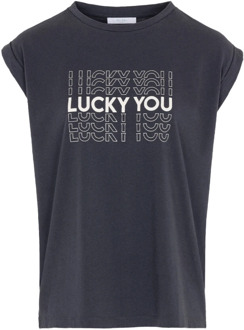 BY-BAR Thelma Lucky You Top Korte Mouw By-Bar , Gray , Dames - L,M,S,Xs