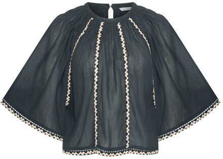 BY-BAR Top met borduursels Emmi  zwart