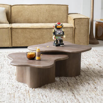 BY-Boo Organische Salontafel 'Fall' Mangohout, Set van 2 stuks, kleur Bruin