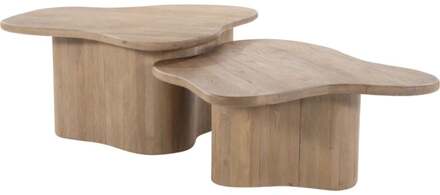 BY-Boo Organische Salontafel 'Fall' Mangohout, Set van 2 stuks, kleur Naturel