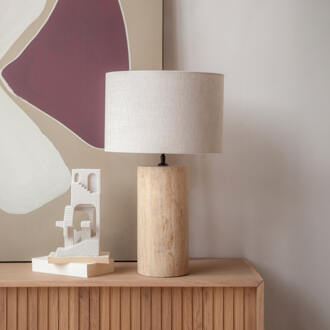 BY-Boo Tafellamp 'Amara' Travertin en Linnen, 60cm Natuurlijk - 60 cm