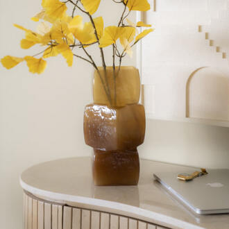 BY-Boo Vaas 'Batu' Mondgeblazen glas, kleur Mosterdgeel