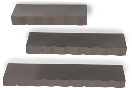 BY-Boo Wandplank 'Prinz' Set van 3 stuks, kleur Donker Taupe