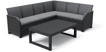 by KETER - SanRemo Lyon 6-zits tuinmeubilair - Salontafel 2 standen - Imitatie gevlochten rotan grafiet - Grijs