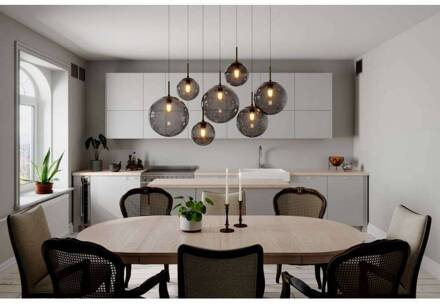 By Rydens hanglamp Laura, lengte 86 cm, 7-lamps, rookgrijs zwart, rookgrijs