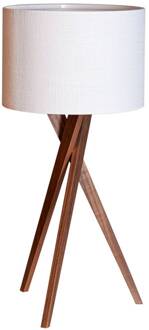 By Rydens tafellamp Vega, notenhout/wit, 55 cm, hout, textiel noot, wit