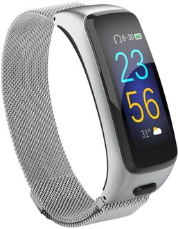 BY51 2 In 1 Passometer Hartslag Bloeddrukmeter Combo Smart Armband Bluetooth Oortelefoon Headset Fitness Tracker Horloge zilver staal