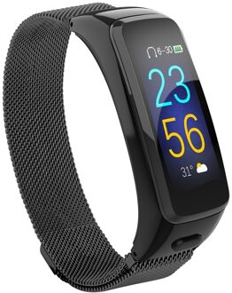 BY51 2 In 1 Passometer Hartslag Bloeddrukmeter Combo Smart Armband Bluetooth Oortelefoon Headset Fitness Tracker Horloge zwart staal